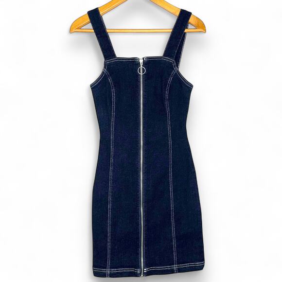 Topshop Women's 90s Style Zip Front Denim Dress Size US 4 Indigo Dark Wash Jean - Picture 7 of 7